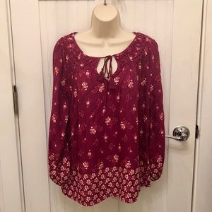 NWT Lucky Brand Red Flowered 3/4 Sleeve Blouse